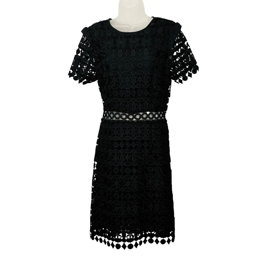 Michael Kors Womens Black Lace Crochet Cutout Waist Sheath Cocktail Dress | 10